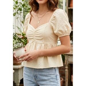 Heart  And  Hips Puff Sleeve Crop Top In Cream Size S NWT